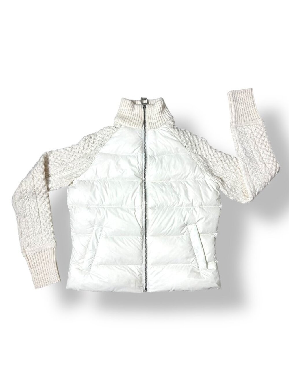 NWT Anatomie Ivory Cream Ana Kit Jacket Puffy Knit Sleeves Zip Up Sz XS